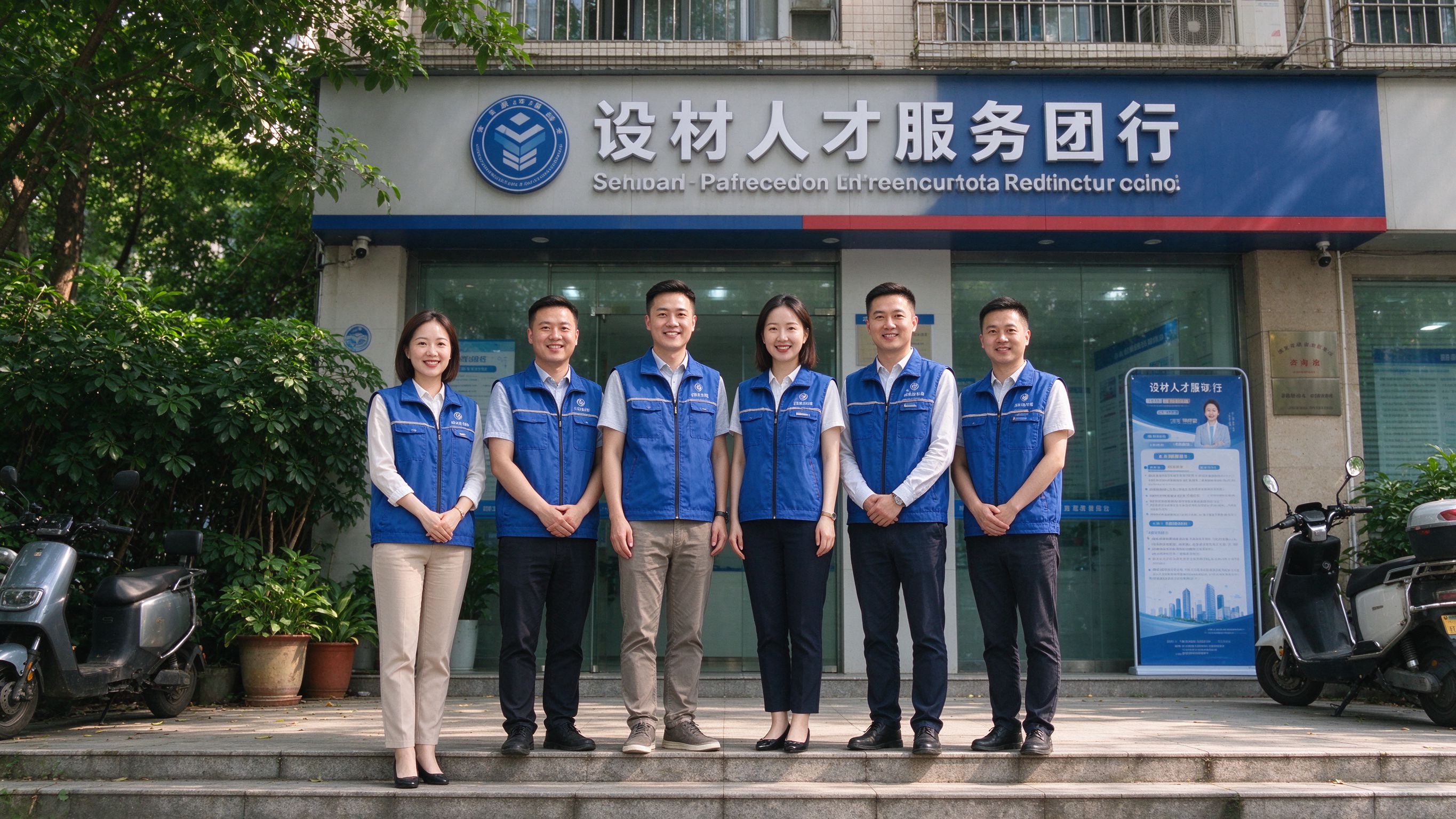 信阳八大员报考网团队工作人员在机构门前合影